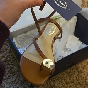 Sleek Brown Sandals with Gold Accent by Scoop